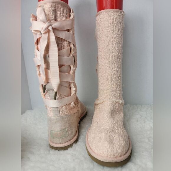 Ugg Heirloom Womens Boots Size 7 Apricot Lace Up Fabric Fashion Shoes - Picture 5 of 8